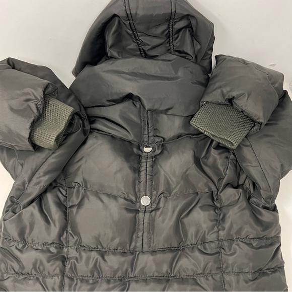 Happy Goat Black Long Down Puffer Coat Size M High Collar Hood Water Resistant - Picture 10 of 15